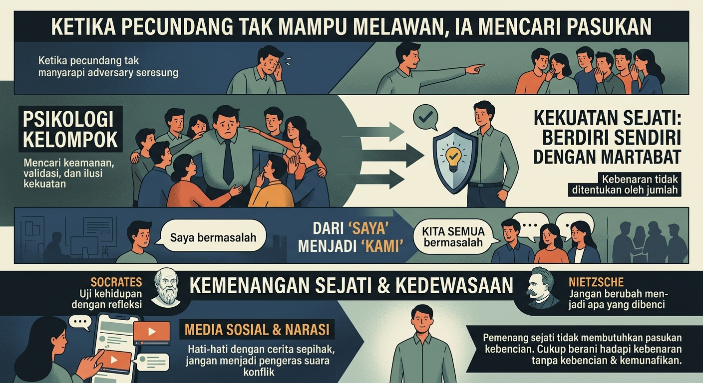 Ketika Pecundang Tak Mampu Melawan, Ia Mencari Pasukan